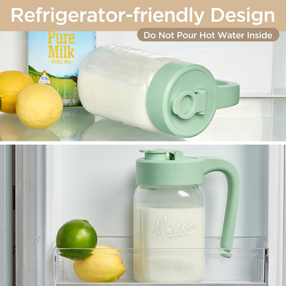 32 oz 1 Glass Pitcher with Lid, Quart Mason Jar Pitcher with Lid Airtight, Breast Milk Storage for Fridge, Ideal