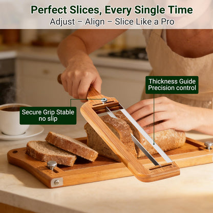 GZEduld Adjustable Bread Slicer, Bread Knife for Homemade Bread, Manual Slicer Cutter Sharp Serrated Stainless Steel Blade Sourdough Tools for Baguettes, Bagels & Loaves, Ideal Gift for Bakers