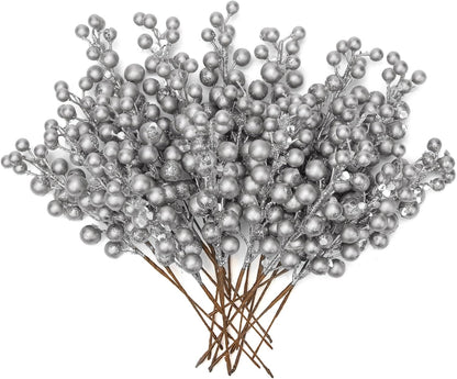 20 8.7" Briful PCS Artificial Christmas Berry Picks, Faux Berry Stems Spray with Glitter Paillette for DIY Crafts