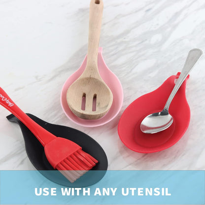 Silicone Spoon Rest for Kitchen, Spoon Holder - Red