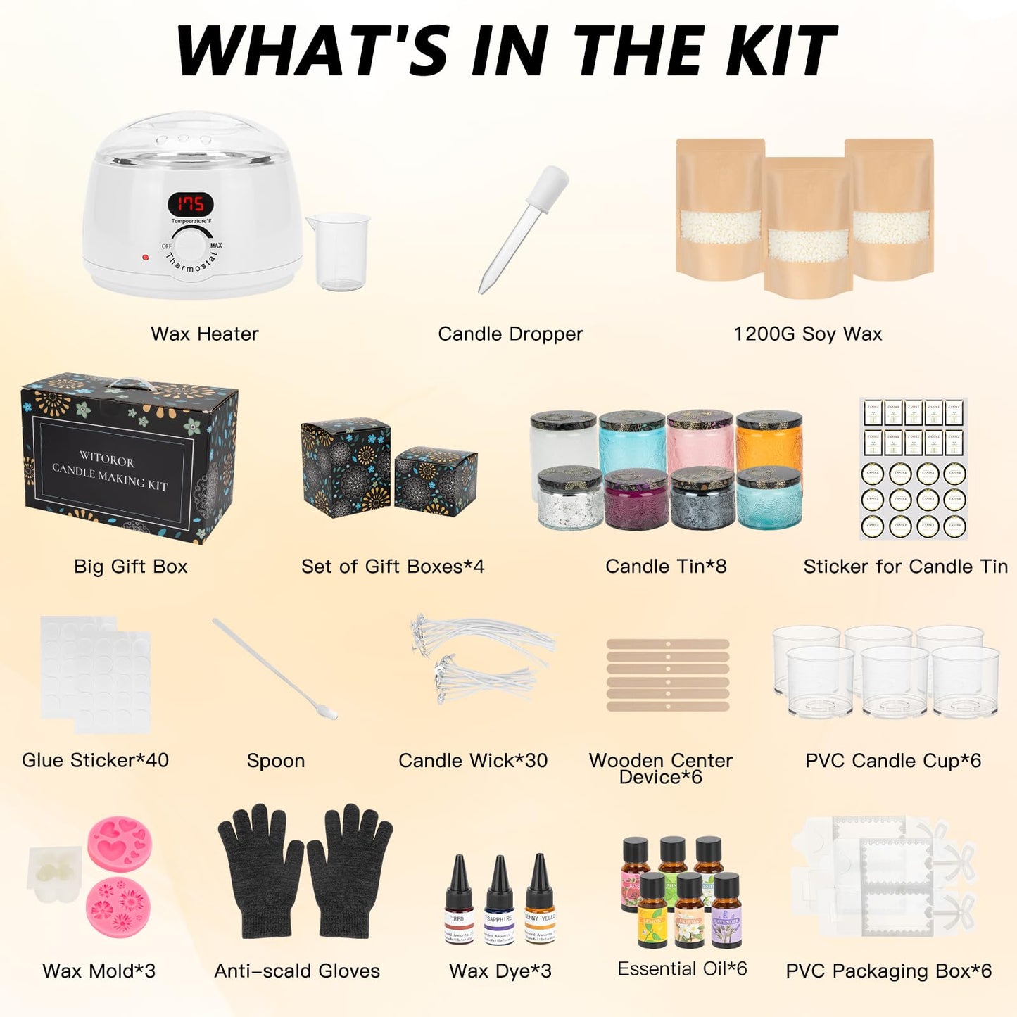 WITOROR Candle Making Kit, Scented Candles Making Kit Supplies with Digital Soy Wax Melt Warmer Candle Making Complete Kit for Adults Beginners DIY Starters