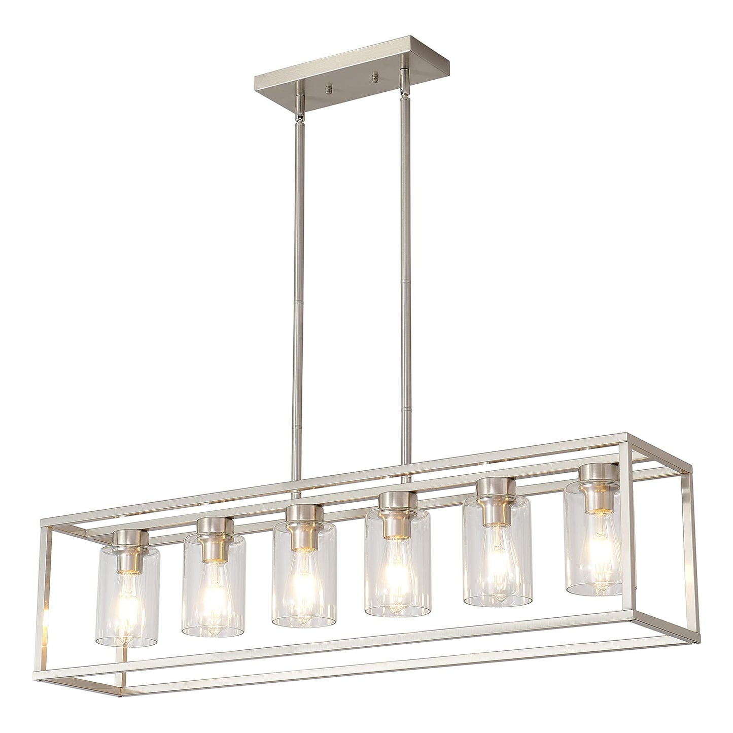 XILICON Dining Rooms Brushed Nickel Chandeliers,Kitchen Island Farmhouse Lighting Fixture Industrial Rustic Ceiling Hanging 6 Light Modern Pendant Light with Glass Shade