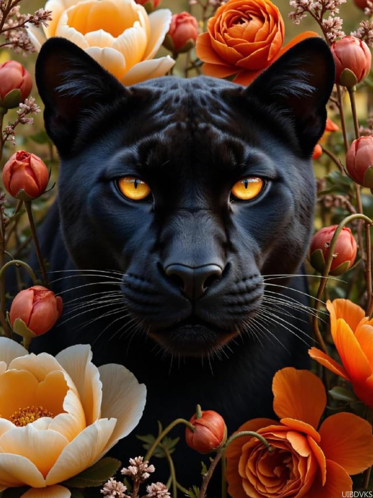 UIBDVKS Panther Floral Portrait Diamond Art Kits for Adults, 5D DIY Full Drill Diamond Painting Kits for Adults Beginners, 12x16 in Diamond Painting Kit for Wall Home Decor (No Frame)