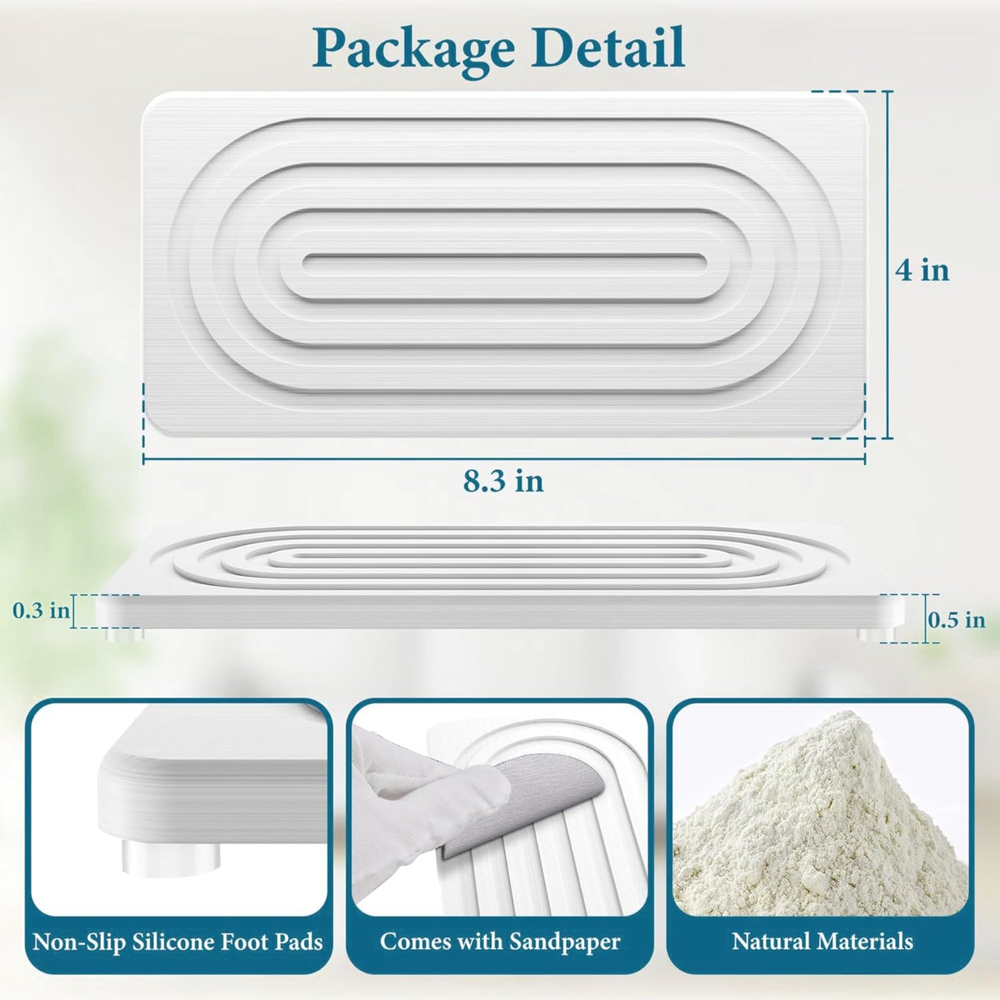 2 PCS Water Absorbing Stone Tray for Sink, Quick Drying Diatomite Bathroom Tray Countertop, Stone Drying Mat for Kitchen Counter Faucet, Soap Dish Dispenser Vanity Organizer, White-A-8.3" x 4"
