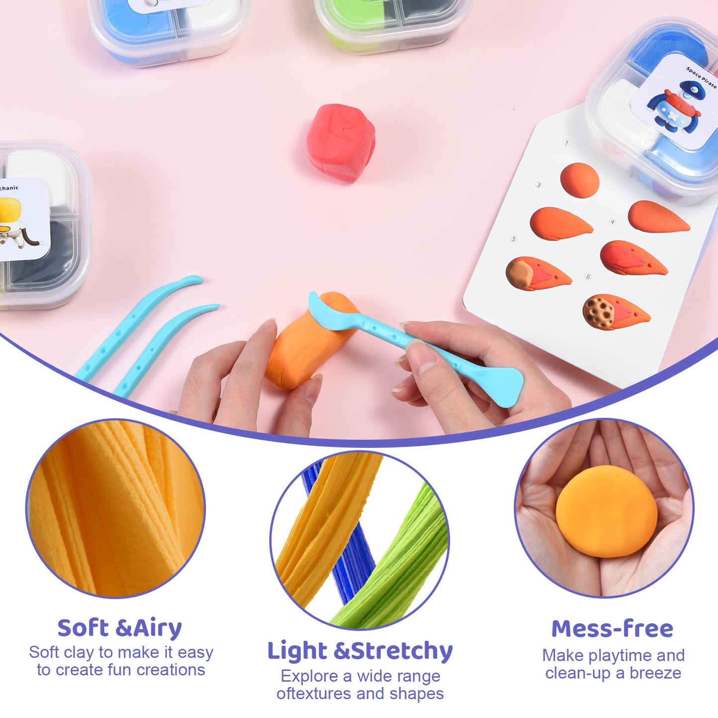 Both Idea Air Dry Clay Kit for Kids, 12-Piece Modeling Clay Sculpting Set, Ultra Light & Soft Non-Sticky, DIY Art Crafts for School Projects & Party Favors, Safe Gift for Boys & Girls