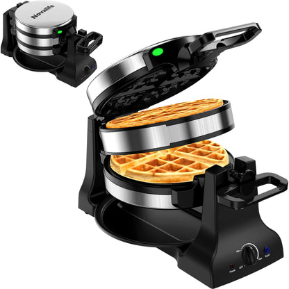 Waffle Maker, 1400W Belgian Waffle Maker, Double Waffle Iron 180° Flip, Rotating Nonstick Plates, Adjustable Browning Control, Locking Buckle & Cool Touch Handle, Removable Drip Tray, Stainless Steel