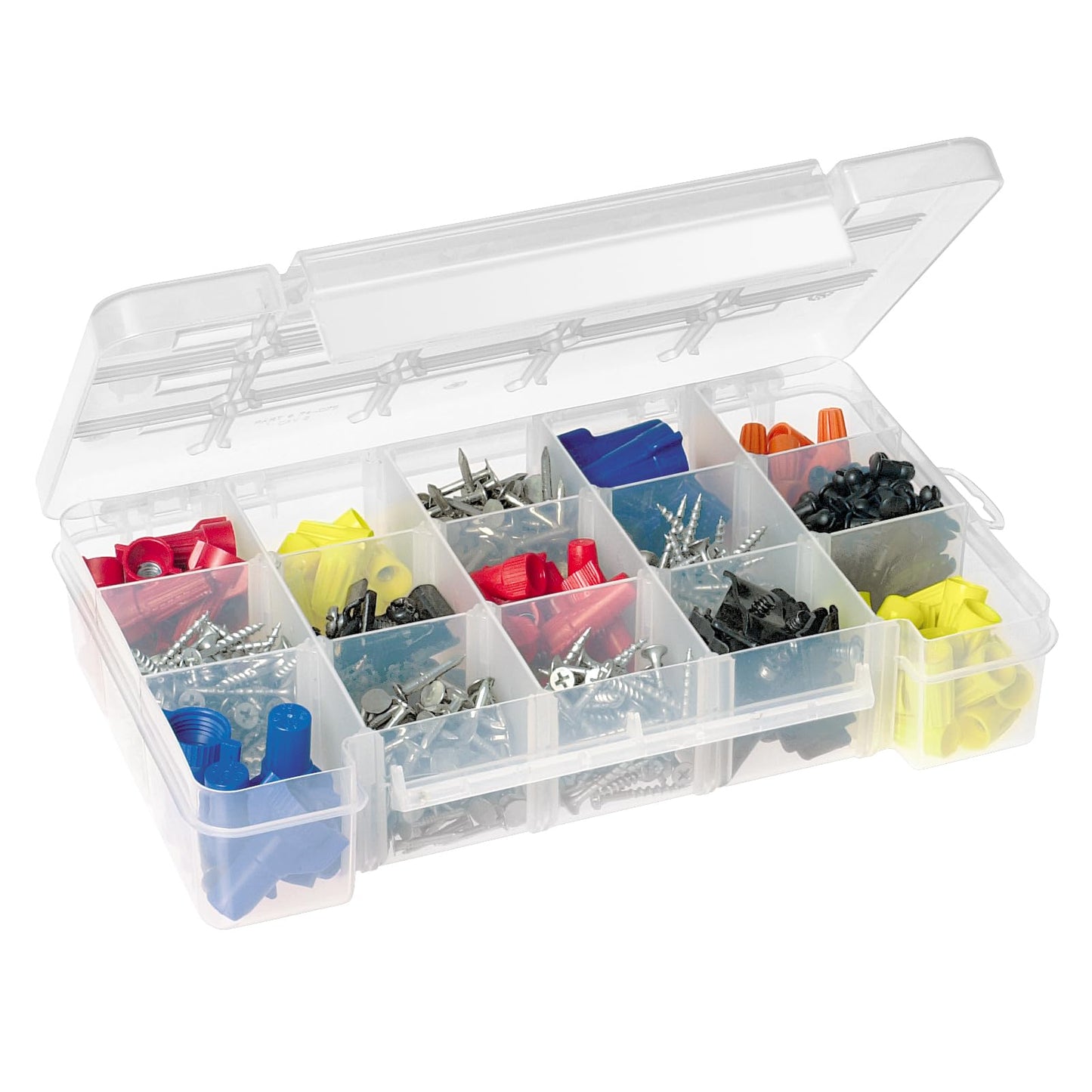 Akro-Mils 05705 Plastic Portable Parts Storage Case for Hardware and Crafts with Hinged Lid and 4 Adjustable Dividers, (8-3/8-Inch x 5-Inch x 1-5/8-Inch), Small, Clear