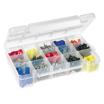 Akro-Mils 05705 Plastic Portable Parts Storage Case for Hardware and Crafts with Hinged Lid and 4 Adjustable Dividers, (8-3/8-Inch x 5-Inch x 1-5/8-Inch), Small, Clear