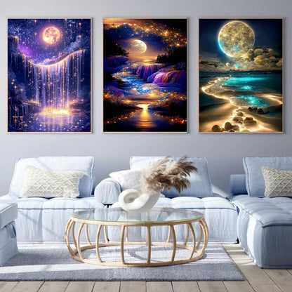 Canrichshop 6 Packs Diamond Art Painting Kits for Adults,Beach Moon Diamond Painting Kits for Beginners,Landscape 5D Full Drill Diamond Dots,Gem Art Crafts for Adults Wall Decor 12x16inch
