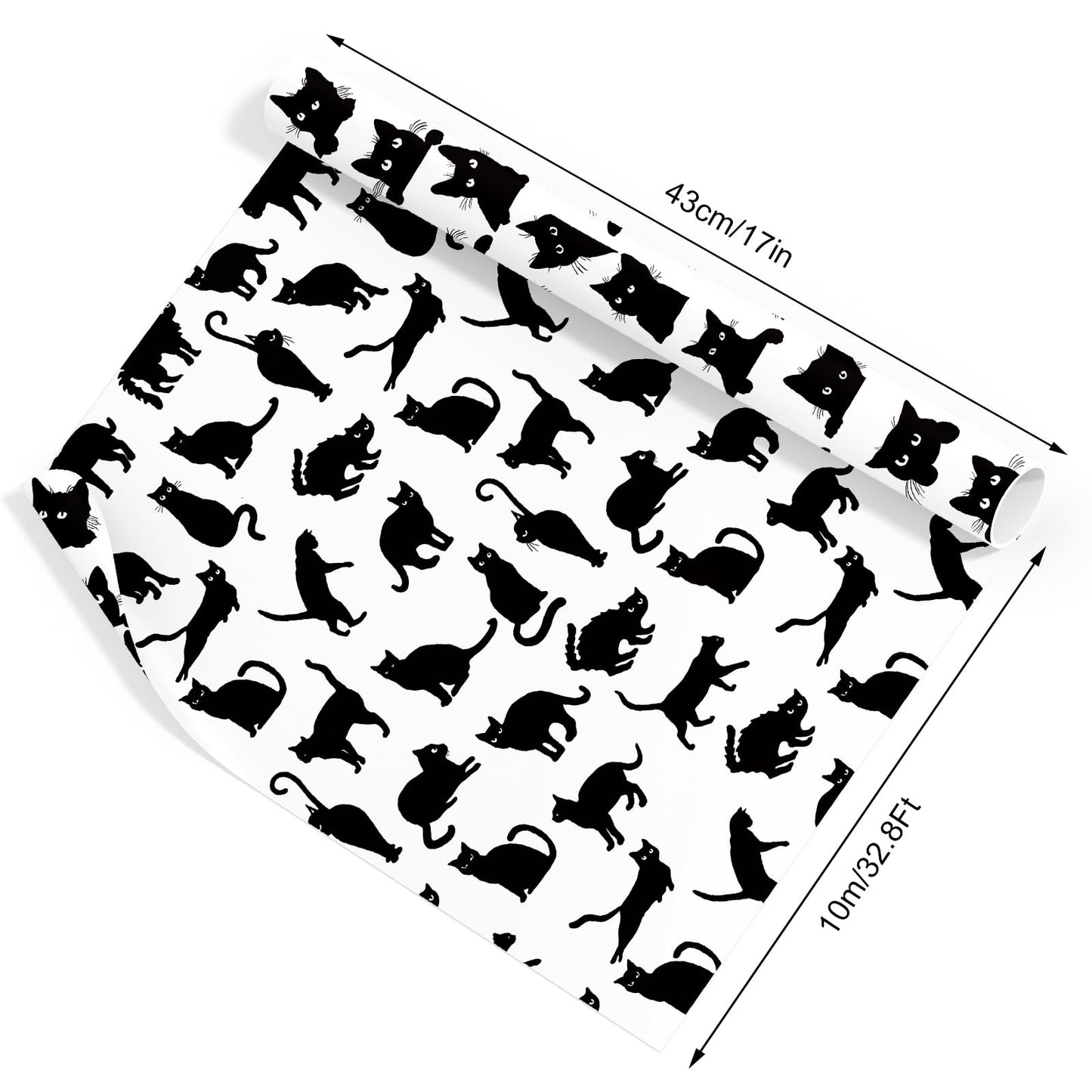 FYSUIMU Black Cat Wrapping Paper -Mini Roll- 17 In x 32.8 Ft Funny Cat Gift Wrap Paper for Holiday Halloween Birthday Party Wrapping Supplies