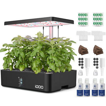 iDOO Hydroponics Growing System Kit 12Pods, Christmas Gifts for Women Mom, Herb Garden Indoor with LED Grow Light for Home, Built-in Fan, Auto-Timer, Adjustable Height Up to 11.3", 12Pods WiFi-Black