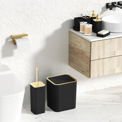 XLHOMO Bathroom Accessories Set - Gorgeous Black Bathroom Set, 10PC Bathroom Accessory Set, Toilet Brush, Trash Can, Qtip Holder & Soap Dispenser