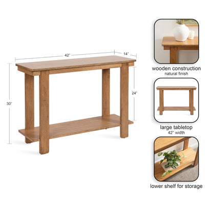 Kate and Laurel Foxford Tiered Rectangle Console Table, 42 x 14 x 30, Natural Brown, Transitional Two-Tier Wood Entryway Table with Storage for Use as Living Room Behind Couch Table
