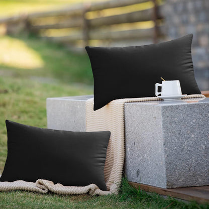 12x20 Set 2 VAKADO Lumbar Outdoor Waterproof Black Throw Pillow Covers of Decorative Tender Green Outside Patio