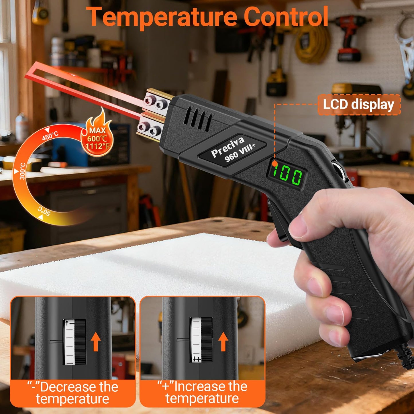 Preciva Hot Knife Foam Cutter with Digital Display, Electric Foam Cutting Tool Kit, Pure Copper Base, 20 Adjustable Temperatures with Overheat Protection, Ideal for PE Foam, XPS, Rope, Fabric, DIY