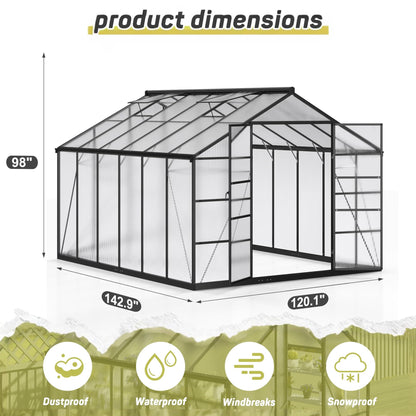 Polar Aurora 10x12 FT Greenhouse, Quick Aluminum Assembly Structure Polycarbonate Greenhouse, Walk-in Greenhouses for Outdoors with Ventilated Windows, Green Houses for Outside Backyard Garden