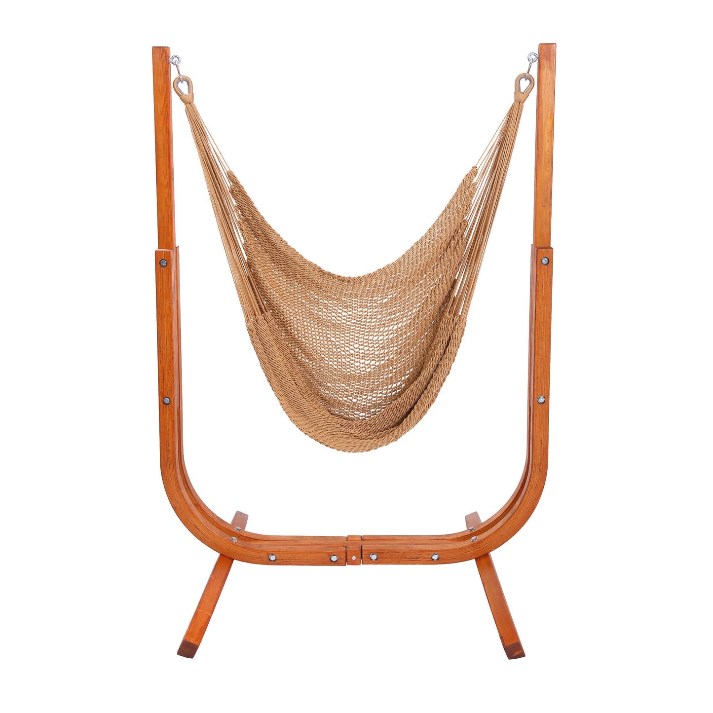 SANIWERKE® Hammock Chair with Stand, Caribbean Hammock Chair and Laminated Wooden Stand Combo, Sturdy Design, 400LBS Capacity, 70x50Inches, Jumbo Haven Lounger for Patio & Porch (Soft Tan)