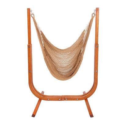 SANIWERKE® Hammock Chair with Stand, Caribbean Hammock Chair and Laminated Wooden Stand Combo, Sturdy Design, 400LBS Capacity, 70x50Inches, Jumbo Haven Lounger for Patio & Porch (Soft Tan)