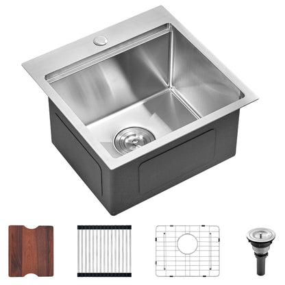 Scamall 18x18x10 Drop In Kitchen Sink Workstation, Brushed Silver 304 Stainless Steel Single Bowl with Quick Drainage & Tarnish-Free Surface for Bar, RV, Includes Accessories