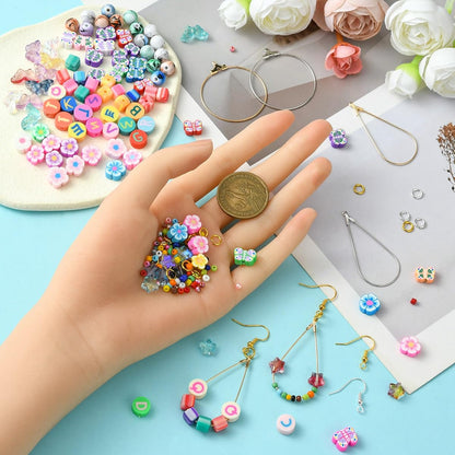 Echoed Elegance DIY Earring Making Kit with Butterfly Glass, Flower Polymer Clay Beads, Mixed Color Metal Findings, Storage Box for Dangle Earrings, Hoop Earrings and Personalized Gifts