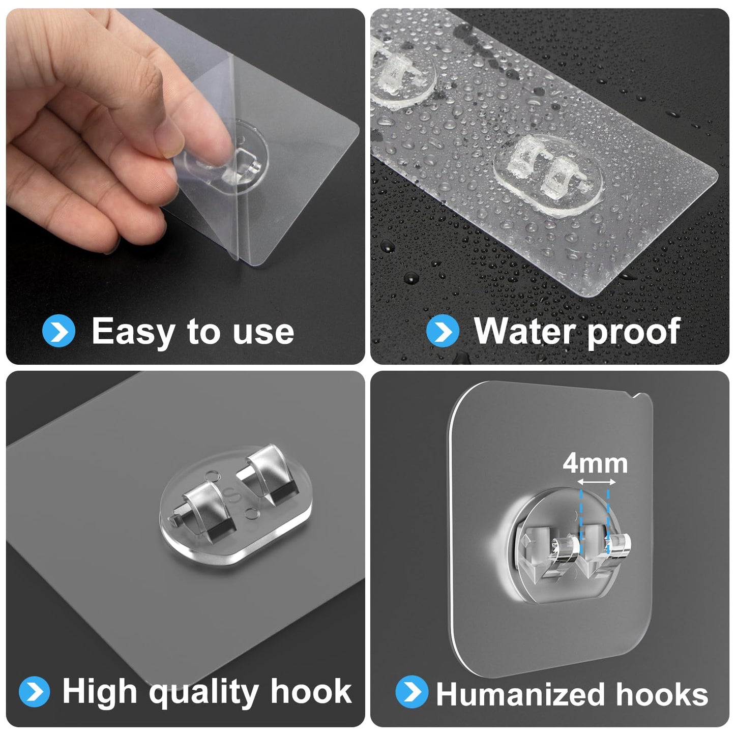 FEPTUASE Shower Caddy Adhesive Replacement, Double Hooks No Drilling, Transparent Strong Adhesive Waterproof for Shower Caddy, Bathroom Storage Shelves, Kitchen Racks (Double Hooks * 8pcs)
