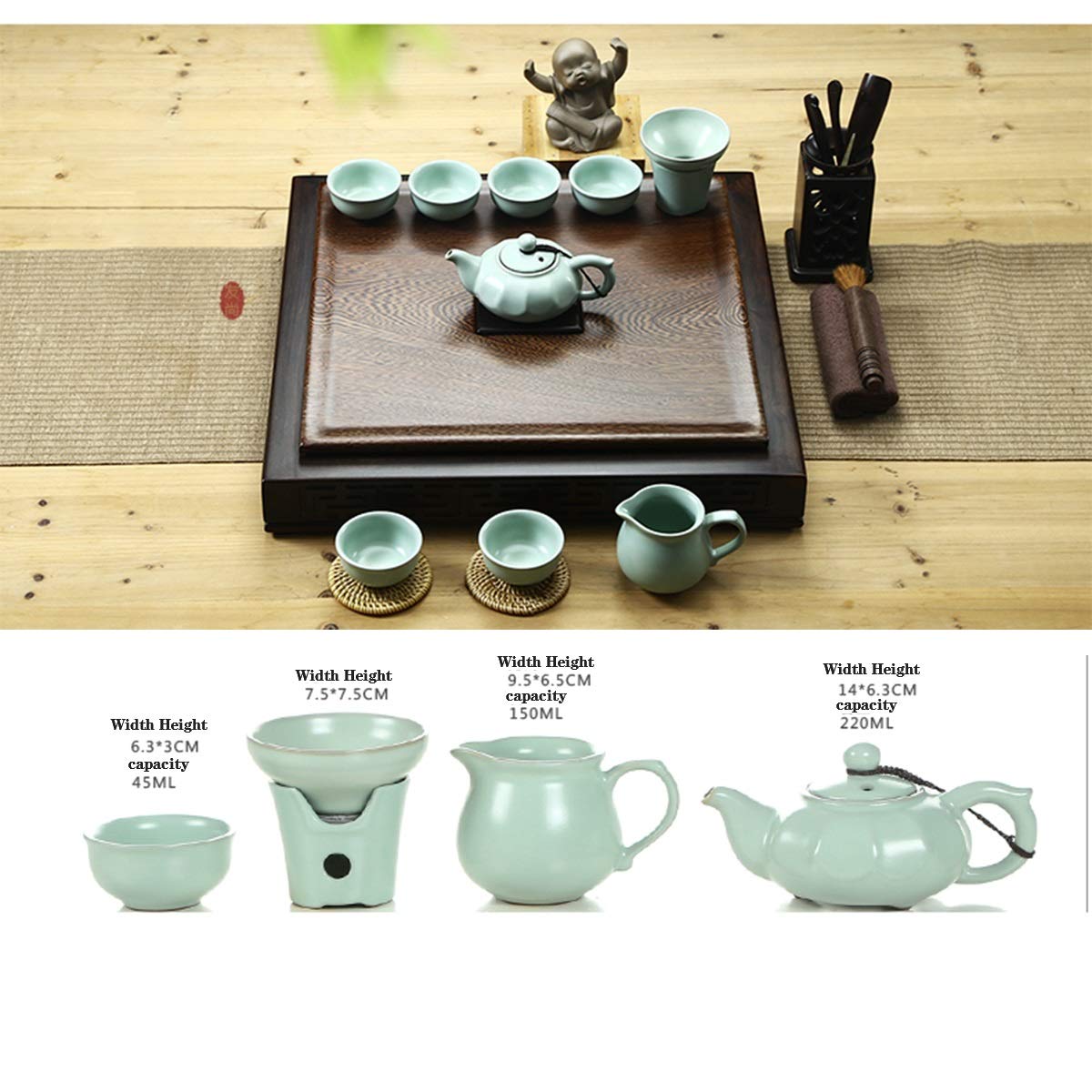 SGeneE Tea Tray, Ceramic Kung Fu Tea Set with Tea Tray, Simple Tea Tray Premium Organic Multi-Functional Mini Chinese Kongfu Tea Serving (D)