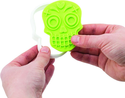 Tovolo Set of 6 Sugar Skull Templates, Dishwasher Safe Cookie Stamps with Cutter, Lime/White (81-22492)