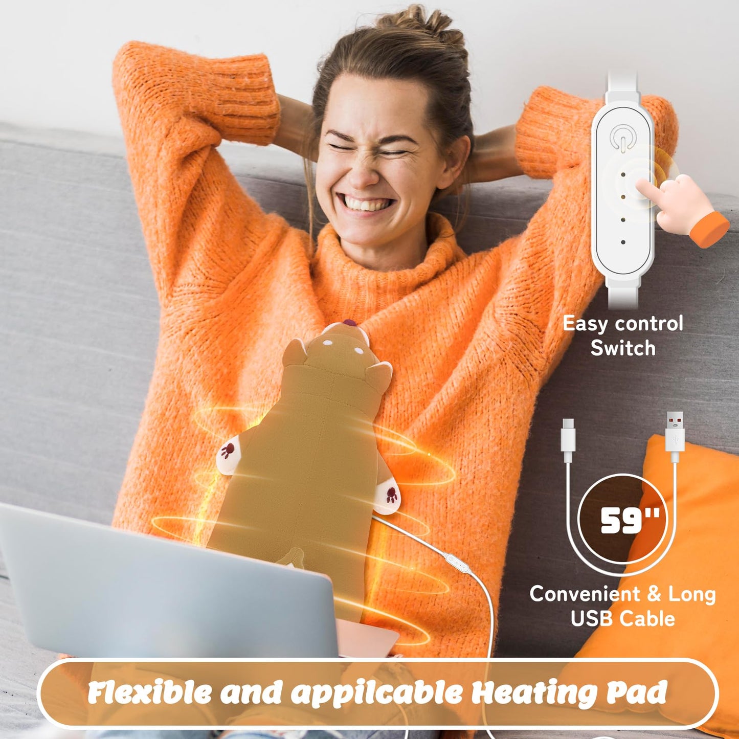 Electric Heating Pad for Period Cramps, Cuddly Soft 14" Capybara Plush with a Hot Soft Belly USB Powered, Menstrual Heating Pad Neck Shoulder Pain Relief, Gift for Women Daughter Wife