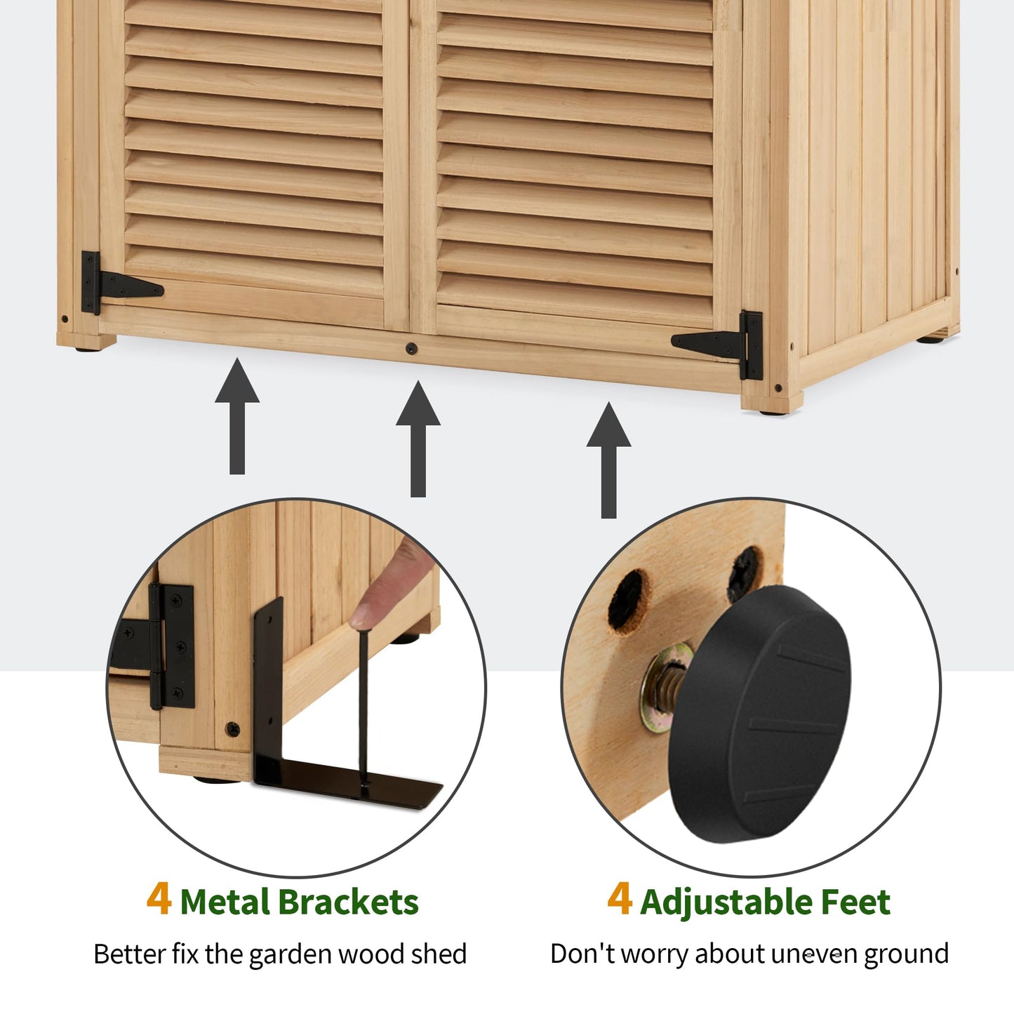 MCombo Outdoor Storage Cabinet, Wooden Storage Shed with Latch, Outside Garden Tool Shed with 2 Doors for Patio Yard Lawn, 0808 (Natural, Medium)