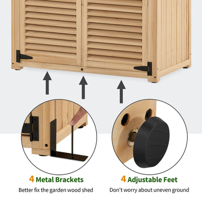 MCombo Outdoor Storage Cabinet, Wooden Storage Shed with Latch, Outside Garden Tool Shed with 2 Doors for Patio Yard Lawn, 0808 (Natural, Medium)