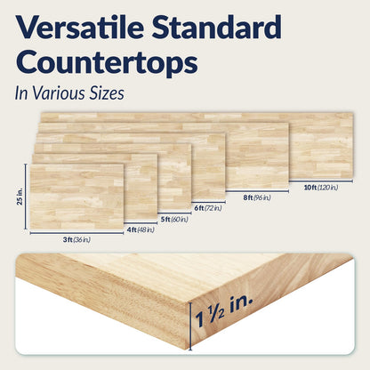 Howizz Butcher Block Countertop 8ft x 25 x 1.5 Inches, Unfinished Solid Hevea Wood Table Top, Wood Countertop for DIY Desk Top, Workbench Top, Kitchen Countertop