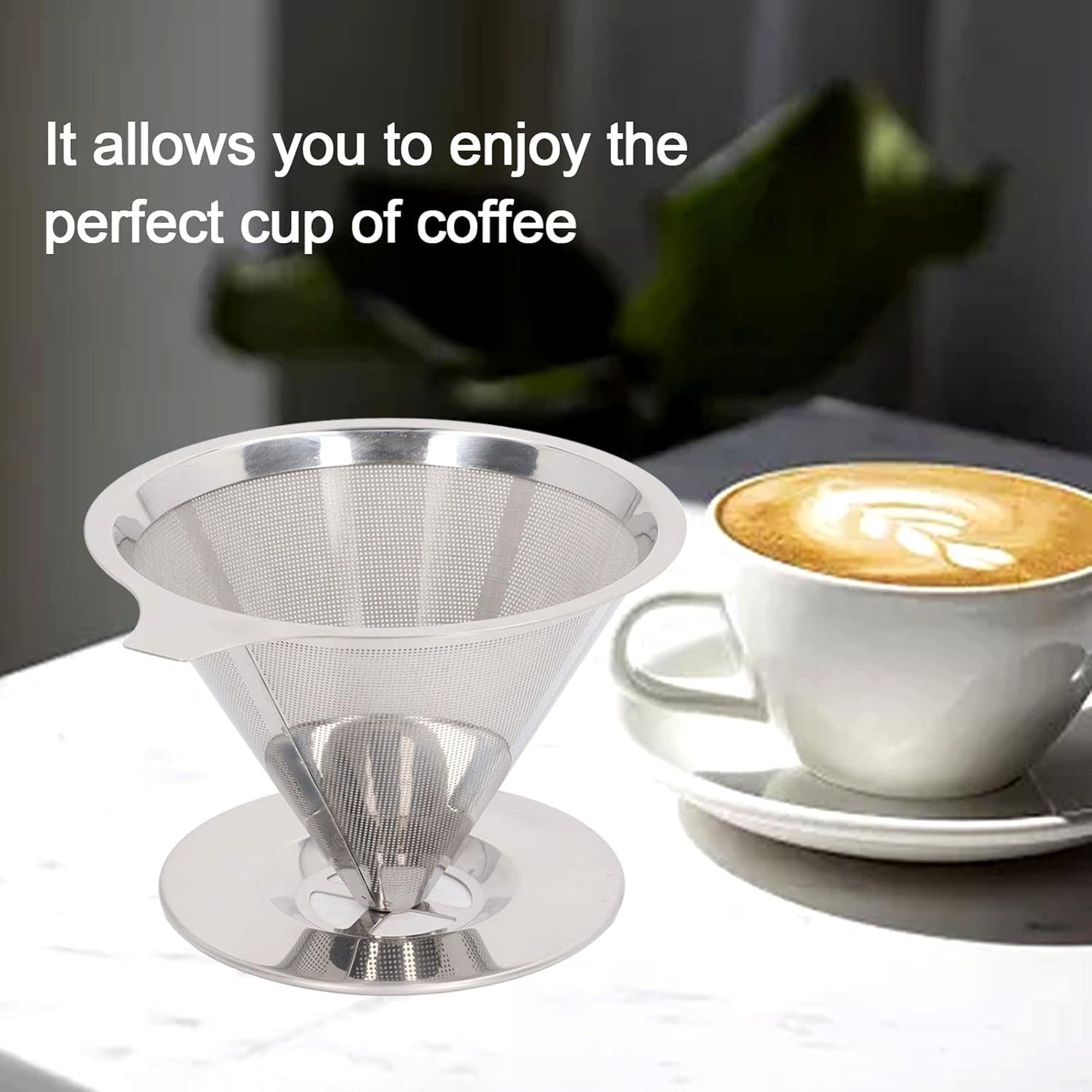 Pour over Coffee Maker, Stainless Steel Dripper with Non-slip Cup Stand, Suitable for Camping Kitchen Families