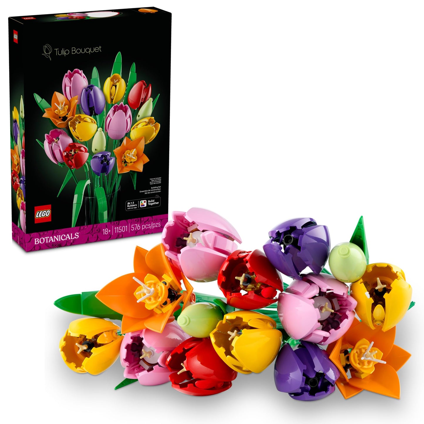 LEGO Botanicals Tulip Bouquet Building Set for Adults - Gift for Birthdays - Bedroom, Book Shelf & Office Decor for Women & Men, Ages 18+ - Artificial Flowers Crafting Kit - 11501