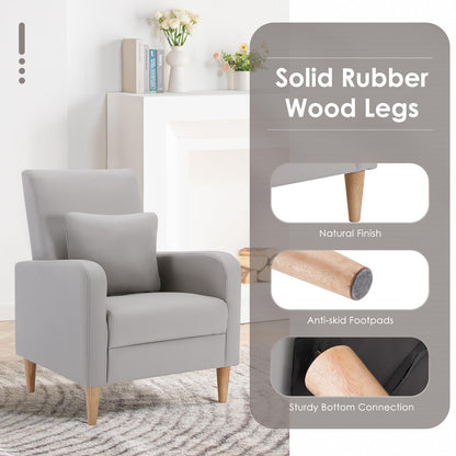 COLAMY Faux Leather Accent Living Room Chairs Set of 2, Upholstered Arm Chair Reading Side Chair, Single Sofa with Back Pillow and Wood Legs, Light Grey