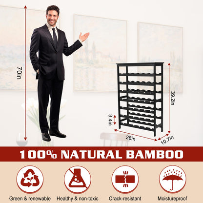 Bambition Bamboo Wine Rack Freestanding Floor, 7-Tier 42-Bottle Wine Storage Shelf with Table Top - Black