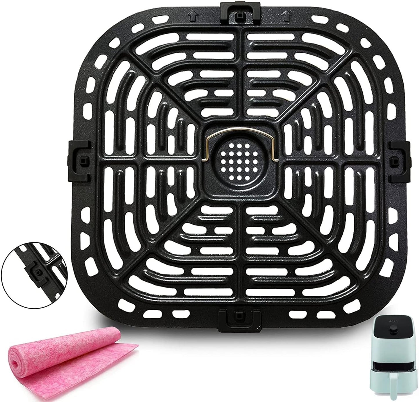 Air Fryer Grill Pan for Instants Vortex 2QT Mini Air Fryer Oven, Nonstick Crisper Plate with Rubber Tabs