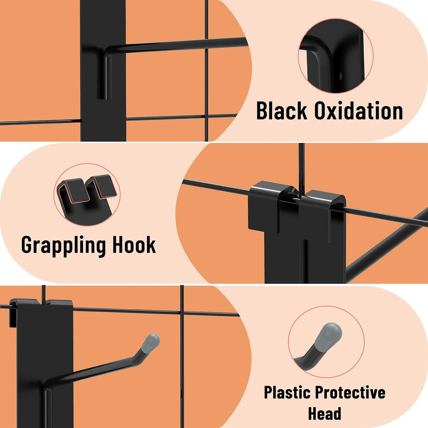 HUHOLE 50 Pack Gridwall Hooks 2 Inch – Black Metal Display Hangers for Wire Grid Panel – Heavy Duty Retail Store Fixtures, Garage Organizer, Craft Fair & Jewelry Rack (20lbs Capacity)