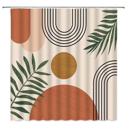 Mid Century Modern Shower Curtain Boho Beige Orange Abstract Retro Aesthetic Fabric for Bathroom Decor Bathtub with Hooks (70" WX70 H)