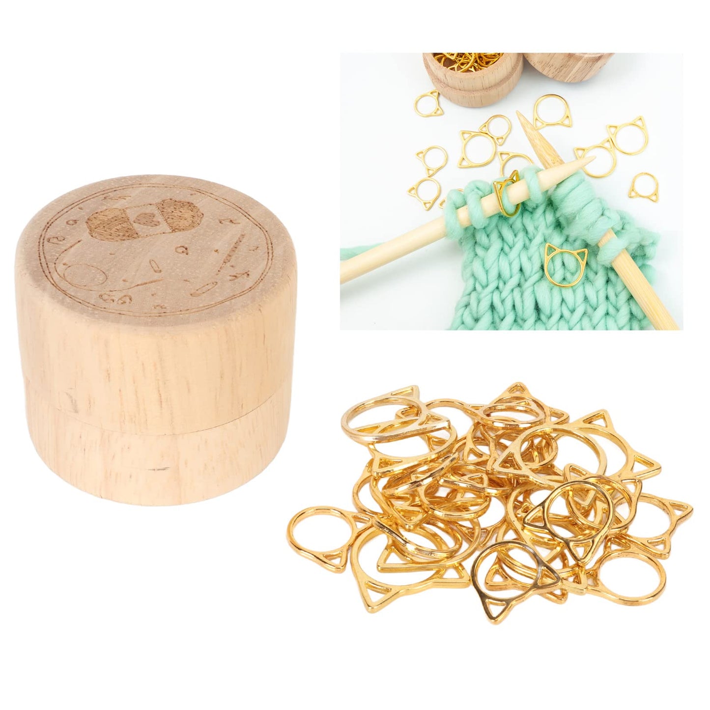 Cat Ear Knitting Stitch Markers, 30Pcs Household Cat Shape Crochet Stitch Markers Gold DIY Handcraft Plating Cute Stitch Marker Rings for Knitting Crochet Craft DIY Jewelry Making