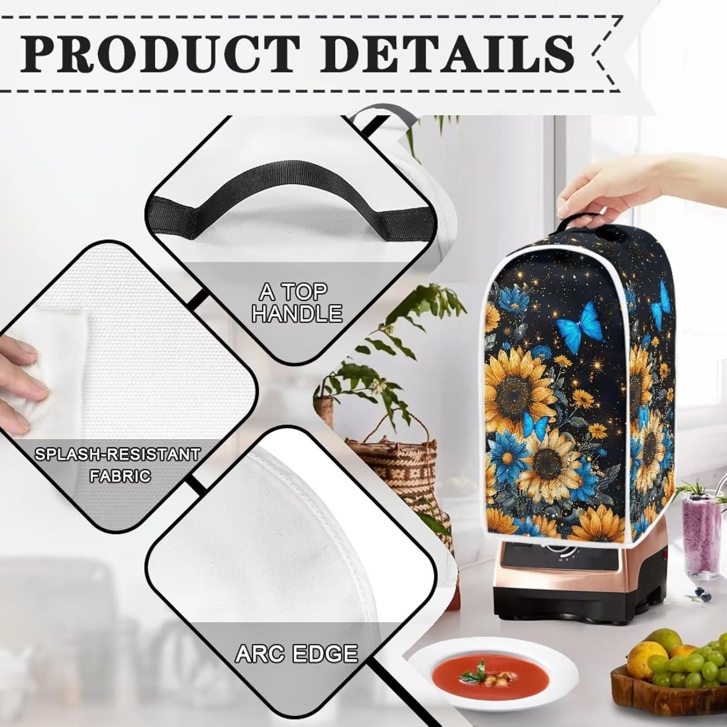 Sunflower Butterfly Blender Appliance Cover, Kitchen Stand Mixer Cover, Small Appliance Dust Cover for Stain Protection