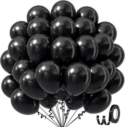 Awenztech Black Balloons - 12 Inch Latex Party Balloons | 50 Pack for Graduation & Halloween Decor