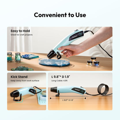 Resiners Heat Gun for Resin, 350W Fast Heating Dual Temp Heat Gun (482°F~662°F) with 3 Nozzles & 3 Silicone Covers, 4.9Ft Long Heat Gun for Bubble Remove,Vinyl Shrink Wrap,Candle Making,Epoxy Resin