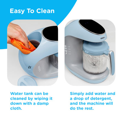 EVLA'S Baby Food Maker, Steamer, Blender, Baby Food Processor for Healthy Homemade Baby Food in Minutes, Touch Screen with 6 Reusable Food Pouches, Baby Registry Essential, Blue