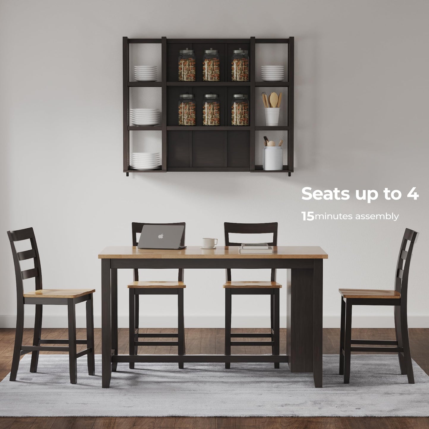 Signature Design by Ashley Gesthaven Contemporary Counter Height Dining Table with 3 Shelves and Trestle Base, Light Brown & Dark Brown