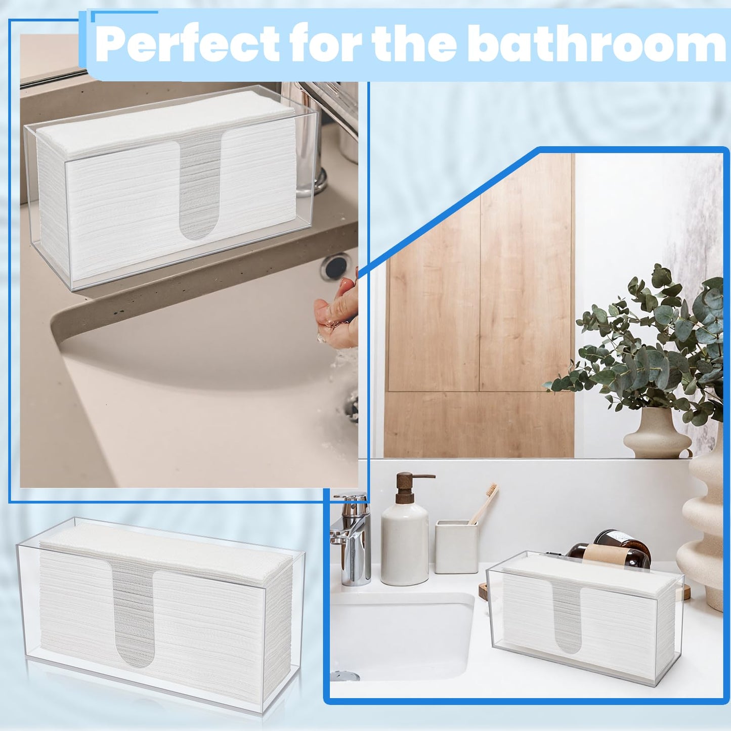 IANFAN 2 Pack Acrylic Countertop Paper Towel Dispenser, Clear Napkin Holder for Bathroom Countertop Paper Towel Holder Z-fold/C-Fold/MultiFold Trifold Papers Towels for Bathroom Kitchen Restaurant(2)