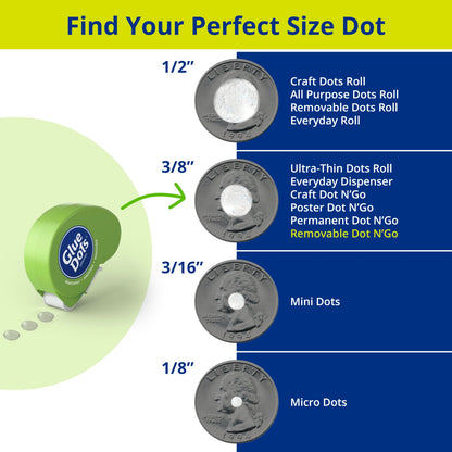 Glue Dots, Removable Dots Dot N' Go Dispenser, Double-Sided, 3/8", .38 Inch, 1200 Dots, DIY Craft Glue Tape, Sticky Adhesive Glue Points, Liquid Glue Alternative, Clear, 6 Pack