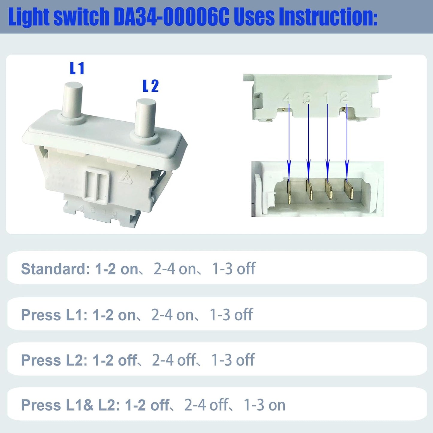 DA34-00006C Refrigerator Door Switch Replacement for Samsung Models DA34-00006D, DA34-00048A
