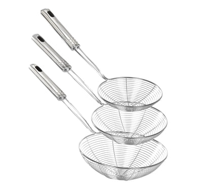 Enhanced Version Stainless Steel Spider Strainer Skimmer Ladle, Set of 3 Sizes Kitchen Strainer Spoon for Cooking and Frying, Pasta Strainer, Food Preparation-32.5cm, 36cm, 38cm