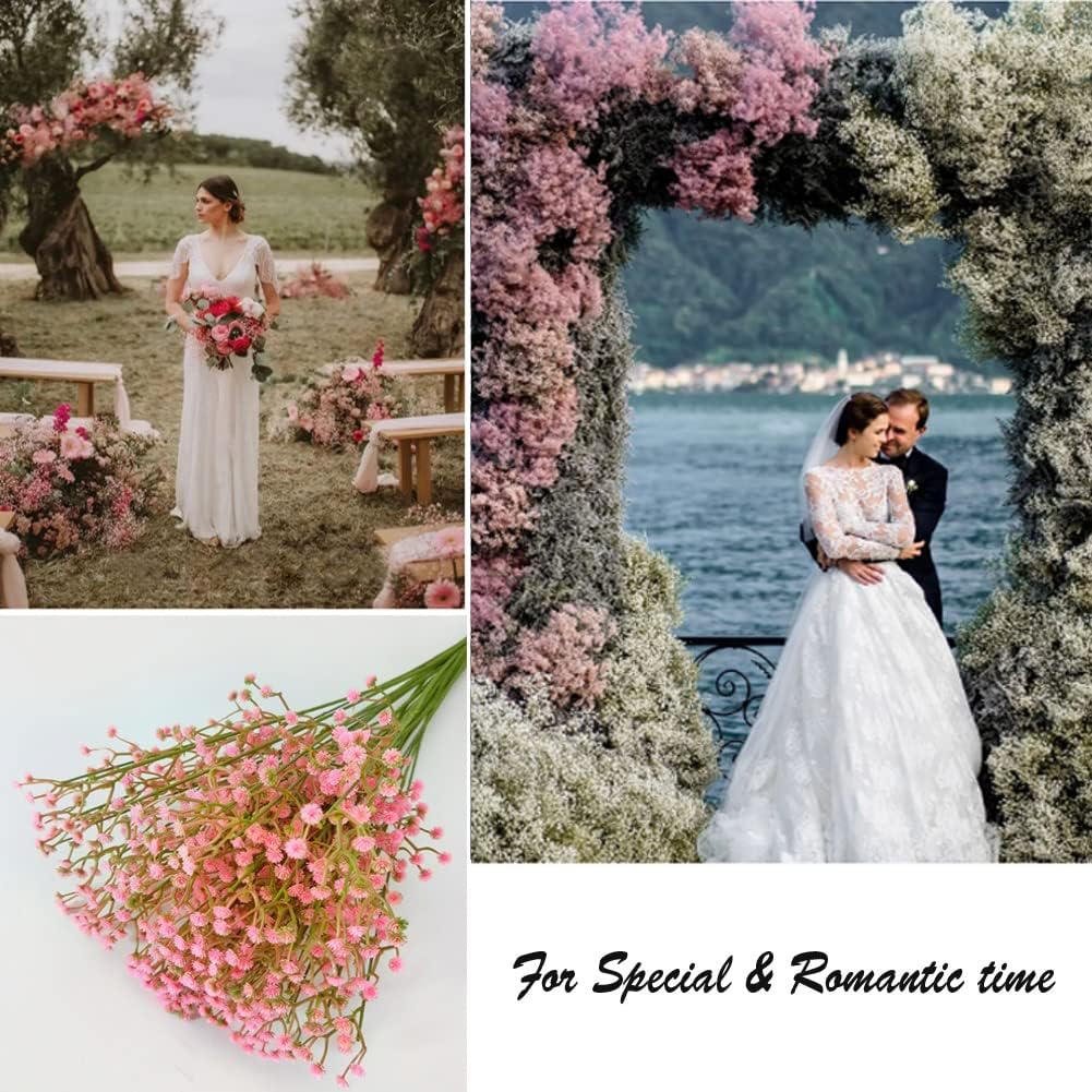 Bringsine Baby Breath Gypsophila Deco, Pink Colour Artificial Flowers, 40 Pieces/lot