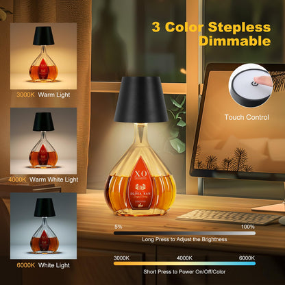 SOUDFK Wireless Bottle Lamp, 2025 New 3 Color Rechargeable Wine Bottle Lights for Bars Restaurants (Black, 1PC)